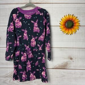 Hatley Kids Girls Long Sleeve Bunny Dress‎ Size 5 Purple Navy Blue
